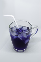 Butterfly Pea tea on white background.