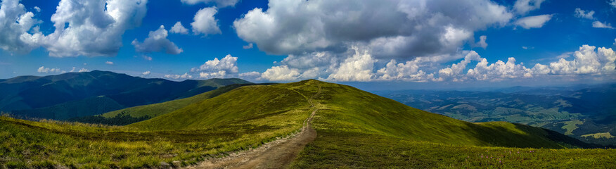 Panorama landscape view in the Ukrainian Carpathian mounrains