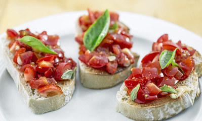 Bruschetta, Pa amb tomaquet, tomato, bread, basil, garlic, olive oil