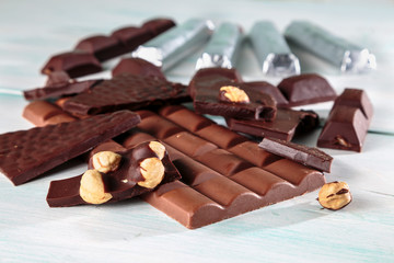 chocolate on the light table surface