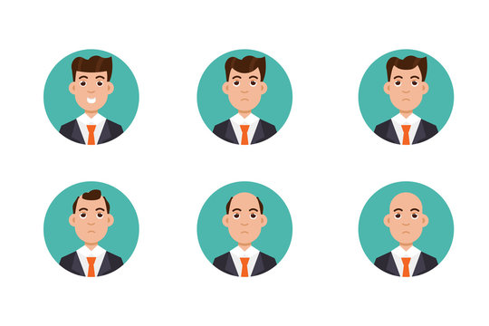 Hair stages loss. Types of baldness on male head vector.