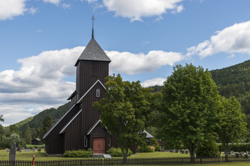 Fototapeta na wymiar brown wooden stave church in Norway