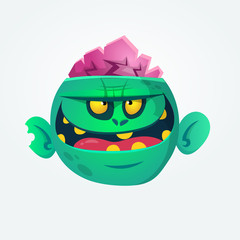 Funny and cool green zombie cartoon. Halloween character. Vector illustration