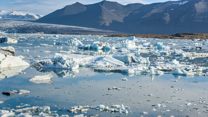 view of icebergs in glacier lagoon, Iceland, global warming concept