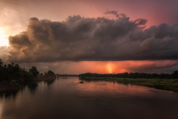 Night storm at river,Thailand