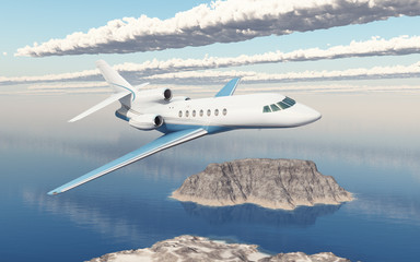Fototapeta premium Geschäftsreiseflugzeug über einer Ozeanlandschaft