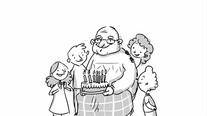 Old man with a birthday cake Vector sketch for cartoon, storyboard, projects - 167474343