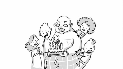 Old man with a birthday cake Vector sketch for cartoon, storyboard, projects - 167474382