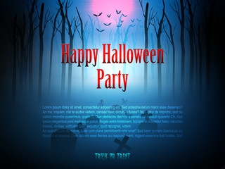 Halloween Party Design template, with forest of death. Silhouettes illustration for Halloween.
