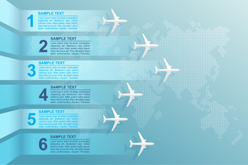 infographic airplane and world map. vector illustration