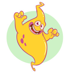 Funny cartoon genie character smiling. Vector illustration of scary ghost