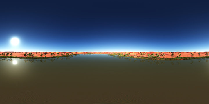 360 Grad Panorama mit einer Wüstenoase