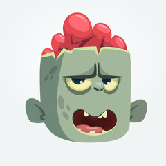Cartoon zombie head talking. Halloween vector illustration