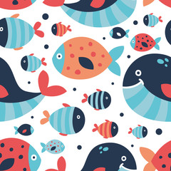 Cute fish elements seamless pattern