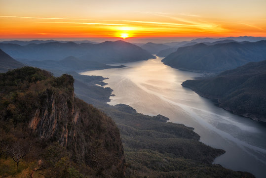 Landscape of sunrise on mountain pha daeng luang at Mae Ping National Park.