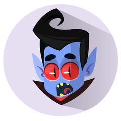 Happy cartoon vampire head yelling. Vector illustration