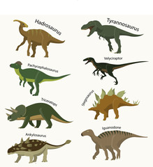Jurassic period animals set icons isolated vector illustration