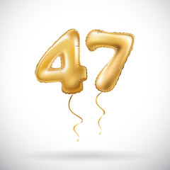 vector Golden number 47 forty seven metallic balloon. Party decoration golden balloons. Anniversary sign for happy holiday, celebration, birthday, carnival, new year. - obrazy, fototapety, plakaty