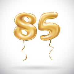 vector Golden number 85 eighty five metallic balloon. Party decoration golden balloons. Anniversary sign for happy holiday, celebration, birthday, carnival, new year.