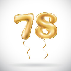 vector Golden number 78 seventy eight metallic balloon. Party decoration golden balloons. Anniversary sign for happy holiday, celebration, birthday, carnival, new year.