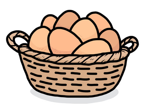eggs in basket / cartoon vector and illustration, hand drawn style, isolated on white background.