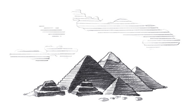 Drawing pyramids and desert in Giza, Egypt. Vector illustration - Stock  Image - Everypixel