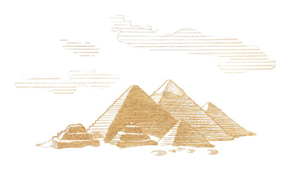 Great Pyramids of Egypt, Graphic linear tonal drawing by sepia, toned paper. Isolated on white background