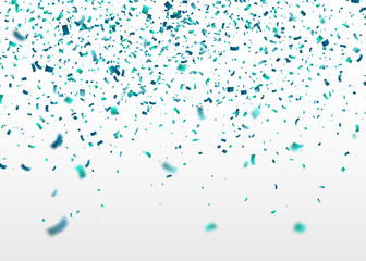 Blue confetti falling randomly. Abstract background with flying particles. Vector illustration can be used for greeting card, carnival, celebration.