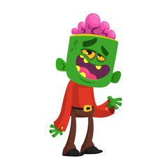 Cartoon funny green zombie  growling. Halloween vector illustration of monster