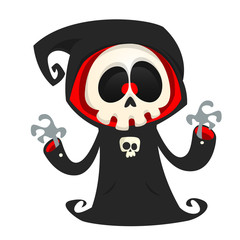 Grim reaper cartoon character  isolated on a white background. Cute death character in black hood