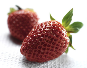 strawberries on white tablecloth - 167482172