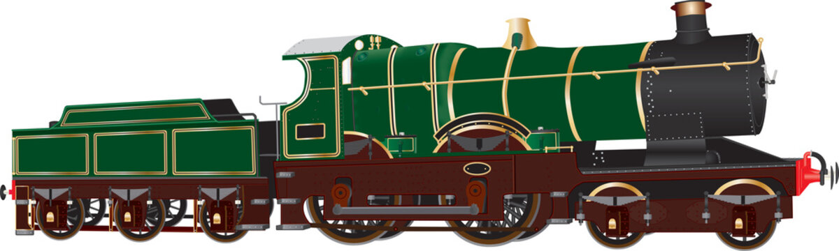 Vintage Green Steam Locomotive isolated on white