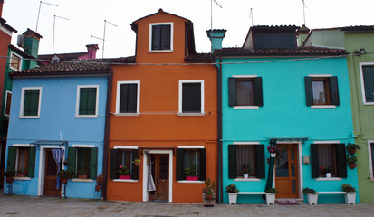 Colored facades of houses on the island of Burano near Venice, Italy