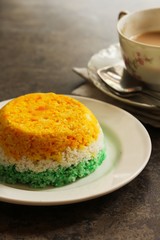 Tri color Indian Flag Food Steamed rice cake or Puttu  for Indipendence Day, selective focus