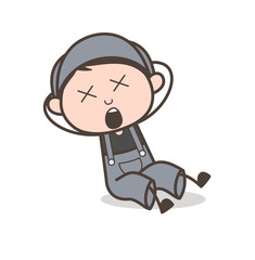 Cartoon Boy Fall Down with Dizzy Face Expression Vector Illustration