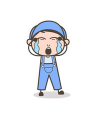 Crying Boy Face Vector Illustration