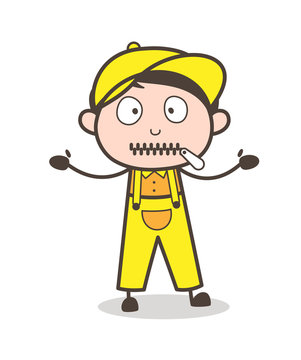 Cartoon Helpless Boy Zipper-Mouth Face Vector Illustration