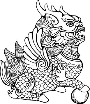 Illustration of cilin. Picture of a mythological creature