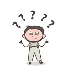 Cartoon Confused Man Face Expression Vector Illustration