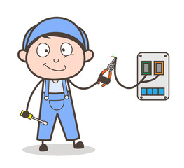Cartoon Electrician Worker Vector Illustration