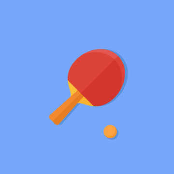 Table tennis bat and ball isolated on blue background. Flat style icon. Vector illustration.

