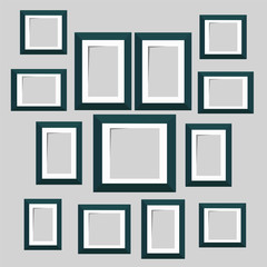 Wall picture frame templates isolated on white background. Blank photo frames with shadow and borders vector illustration. Empty frame for photo or image picture in museum