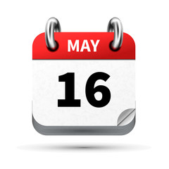 Fototapeta premium Bright realistic icon of calendar with 16 may date isolated on white