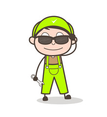 Cartoon Modern Mechanic Holding a Spanner Vector