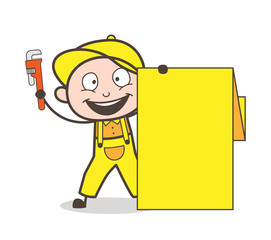 Cartoon Plumber with Blank Banner Vector Illustration