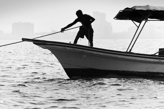 Silhouette of Mexican boatsman in Veracruz
