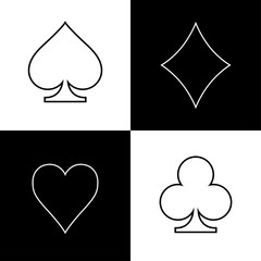 Black and white playing cards suits icon set