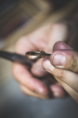 Hand-made wedding ring by goldsmith craftsman