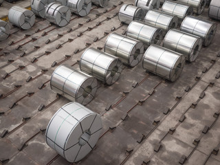 Steel coils storing inside warehouse.