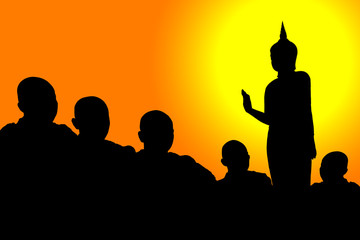 The silhouette of a Buddha image